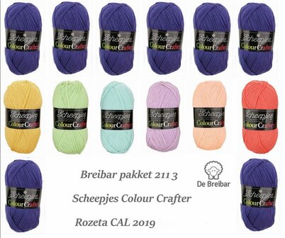 Breibar Pakket 2113 basiskleur 7 x Harlingen blauw/paars en 6 bijkleuren Scheepjes Colour Crafter voor Rozeta CAL 2019 - direct leverbaar 