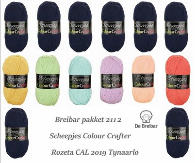 Breibar Pakket 2112 basiskleur 7 x Tynaarlo donkerblauw en 6 bijkleuren Scheepjes Colour Crafter voor Rozeta CAL 2019 - direct leverbaar 