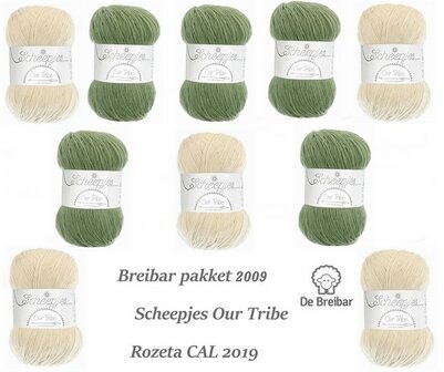  Breibar pakket 2009 Our Tribe -basiskleur 5 x Beige en 5 x Olijfgroen - in voorraad