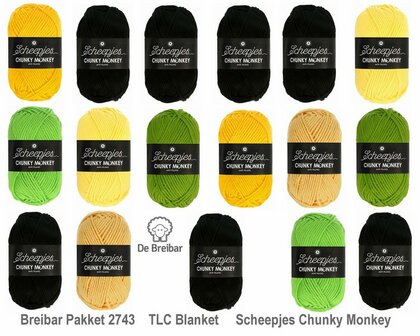 Breibar 2743 TLC Blanket  haakpakket Scheepjes Chunky Monkey compleet met handige wolnaald en 2 stekenmarkeerders