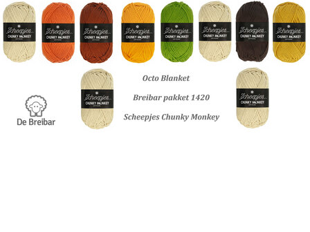 Octo Blanket van Scheepjes Chunky Monkey Breibar 1420 garen pakket + gratis patroon en haaknaald nr 6
