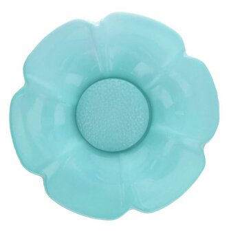 Bloemetjesknoop met een verwisselbaar hart aqua blauw diameter 3.5 cm