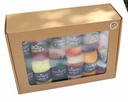 Sugar Pop Throw deken van Scheeepjes Cotton 8.  Breibar kleuren pakket 102 met gratis patroon