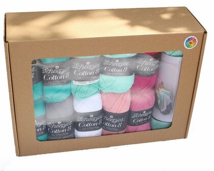 Sugar Pop Throw deken van Scheeepjes Cotton 8.  Breibar kleuren pakket 103 met gratis patroon