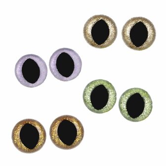 Opry Glitter ovale dierenogen tweekleurig 8-18mm assortiment in de kleuren&nbsp;brons,&nbsp;goud, lila en groen