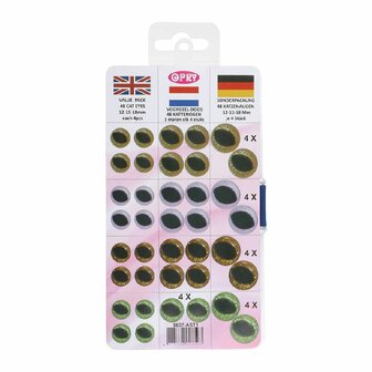 Opry Glitter ovale dierenogen tweekleurig 8-18mm assortiment in de kleuren&nbsp;brons,&nbsp;goud, lila en groen