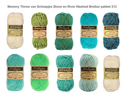 Memory Throw van Scheepjes Stone en River Washed  Breibar pakket 213 + gratis patroon