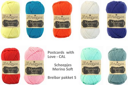 Postcards with Love Blanket Cal van Scheepjes Merino Soft. Breibar pakket 5
