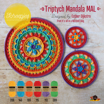 Scheepjes Triptych Mandala MAL - Kleurstelling 2 Rainbow Bright - compleet pakket met garen en originele ringen 15, 25 en 40 cm