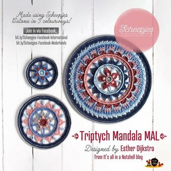 Scheepjes Triptych Mandala MAL - Kleurstelling 3 Blue Moon - compleet pakket met garen en originele ringen 15, 25 en 40 cm