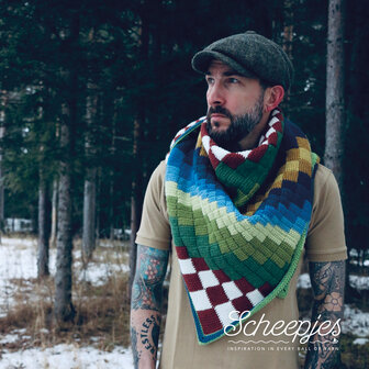 Landscapes Shawl Mal  J&auml;mtland Kleurstelling  van Scheepjes Scrumptious garen pakket.