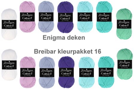 Enigma deken Breibar kleurenpakket 16 van Scheepjes Cotton 8  voor de Crochet Along van Esther Dijkstra
