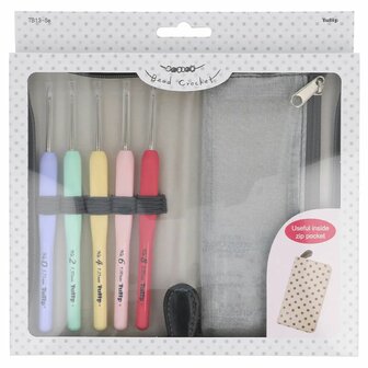 Tulip Sucre Bead haaknaalden set softgrip maten 0.90, 1.00, 1.25, 1.50 en 1.75mm.