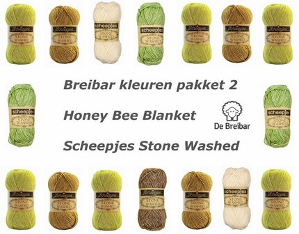 Honingbij zeshoek deken Breibar kleuren pakket 2 Scheepjes Stone Washed met gratis patroon