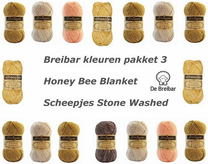Honingbij zeshoek deken Breibar kleuren pakket 3 Scheepjes Stone Washed met gratis patroon