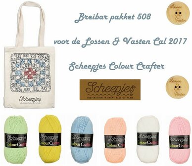 Breibar pakket 508 voor de Lossen & Vasten Cal 2017 inclusief canvas tas, Scheepjes label en 2 grote Lossen & Vasten knopen