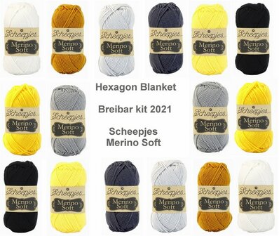 Hexagon Blanket Scheepjes Breibar kit 2021 Merino Soft inclusief patroon en label en een canvastas  met print