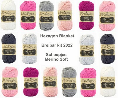 Hexagon Blanket Scheepjes Breibar kit 2022 Merino Soft inclusief patroon en label en een canvastas  met print