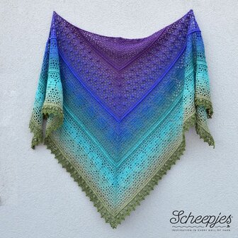 Grinda Shawl MAL Blackberry Mint Chip van Scheepjes Whirl eventueel met 1 bol Whirlette.