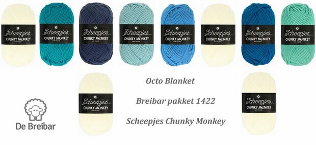 Octo Blanket van Scheepjes Chunky Monkey Breibar 1422 garen pakket + gratis patroon en haaknaald nr 6