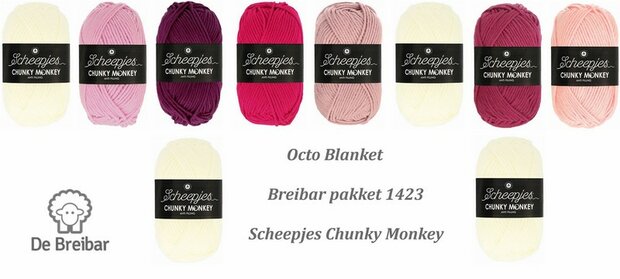 Octo Blanket van Scheepjes Chunky Monkey Breibar 1423 garen pakket + gratis patroon en haaknaald nr 6