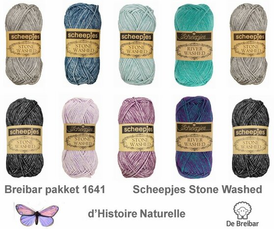 Breibar deken haakpakket 1641 voor Scheepjes cal 2020 d’Histoire Naturelle - Scheepjes Stone Washed  en River Washed  alternatief kleuren pakket