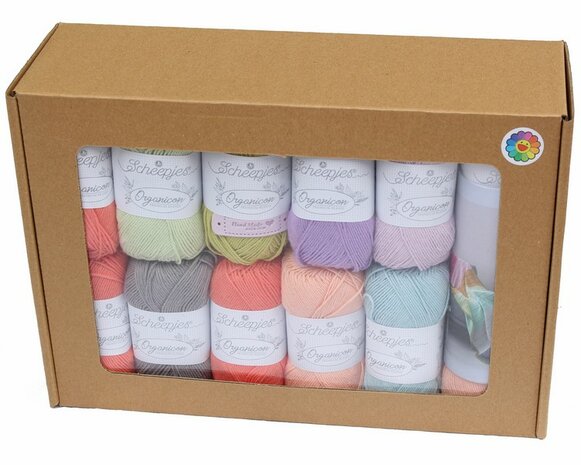 Sugar Pop Throw deken van Scheeepjes Organicon.  Breibar kleuren pakket 112 met gratis patroon