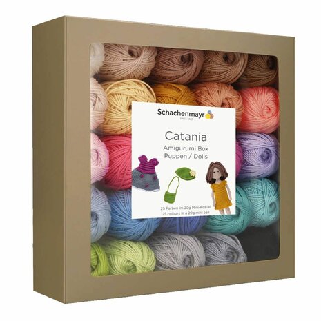  Catania Amigurumi box poppen - inhoud 25 kleuren minibolletjes 20 gr. en 1 patronenboekje (Nederlands) met haakpatronen voor 2 poppen