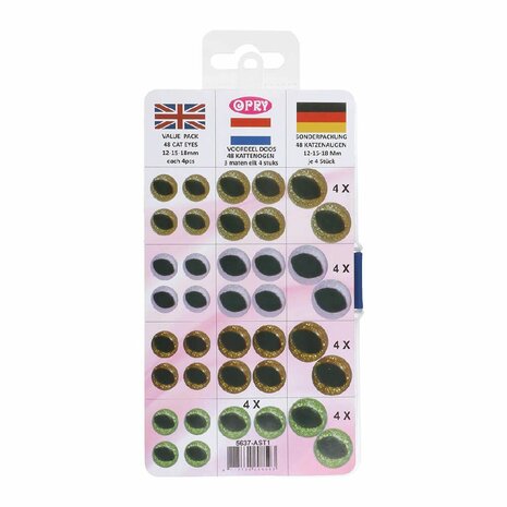 Opry Glitter ovale dierenogen tweekleurig 8-18mm assortiment in de kleuren brons, goud, lila en groen