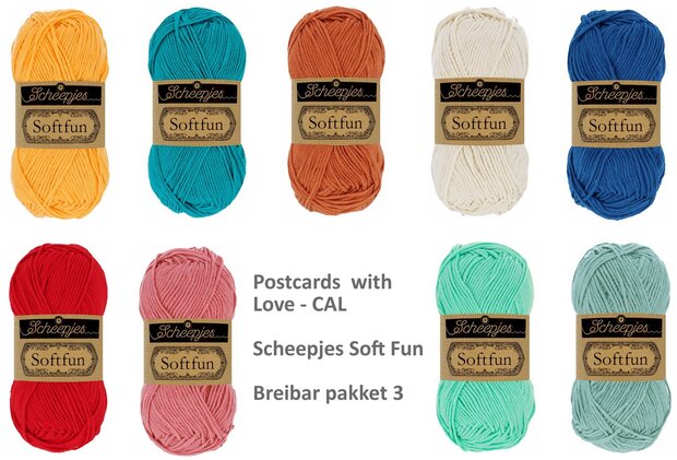 Postcards with Love Blanket Cal van Scheepjes Soft Fun Breibar pakket 3