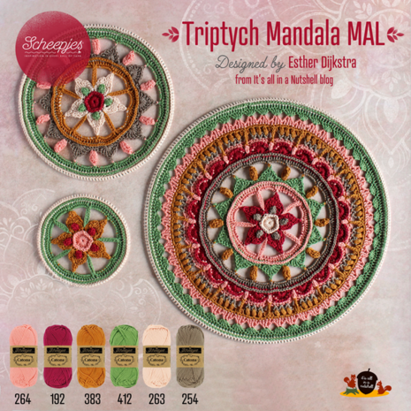 Scheepjes Triptych Mandala MAL - Kleurstelling 1 Forest Fern - compleet pakket met garen en originele ringen 15, 25 en 40 cm