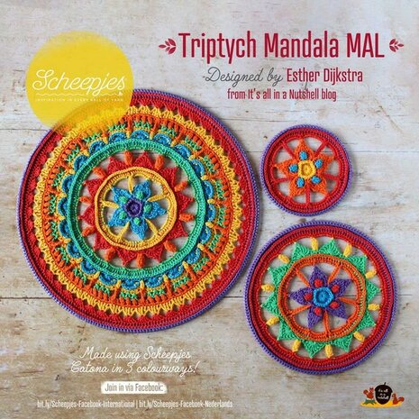 Scheepjes Triptych Mandala MAL - Kleurstelling 2 Rainbow Bright - compleet pakket met garen en originele ringen 15, 25 en 40 cm