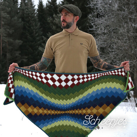 Landscapes Shawl Mal  Jämtland Kleurstelling  van Scheepjes Scrumptious garen pakket.