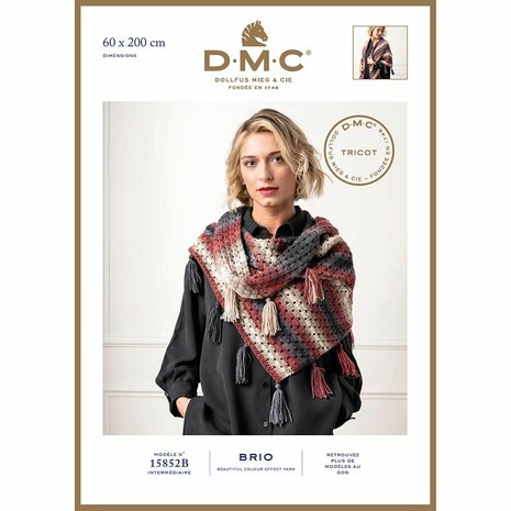 Sjaal met kwasten van DMC Brio compleet garen pakket met breipatroon