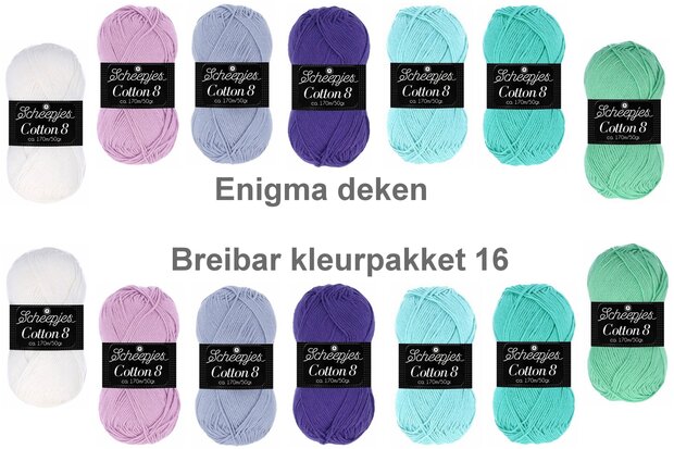 Enigma deken Breibar kleurenpakket 16 van Scheepjes Cotton 8  voor de Crochet Along van Esther Dijkstra