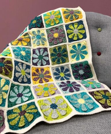 Retro Daisy Baby Blanket van Stone Washed - garen pakket + gratis patroon