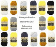 Hexagon Blanket Scheepjes Breibar kit 2021 Merino Soft inclusief patroon en label en een canvastas met print Hexagon Blanket Scheepjes Breibar kit 2021 Merino Soft inclusief patroon en label en een canvastas met print